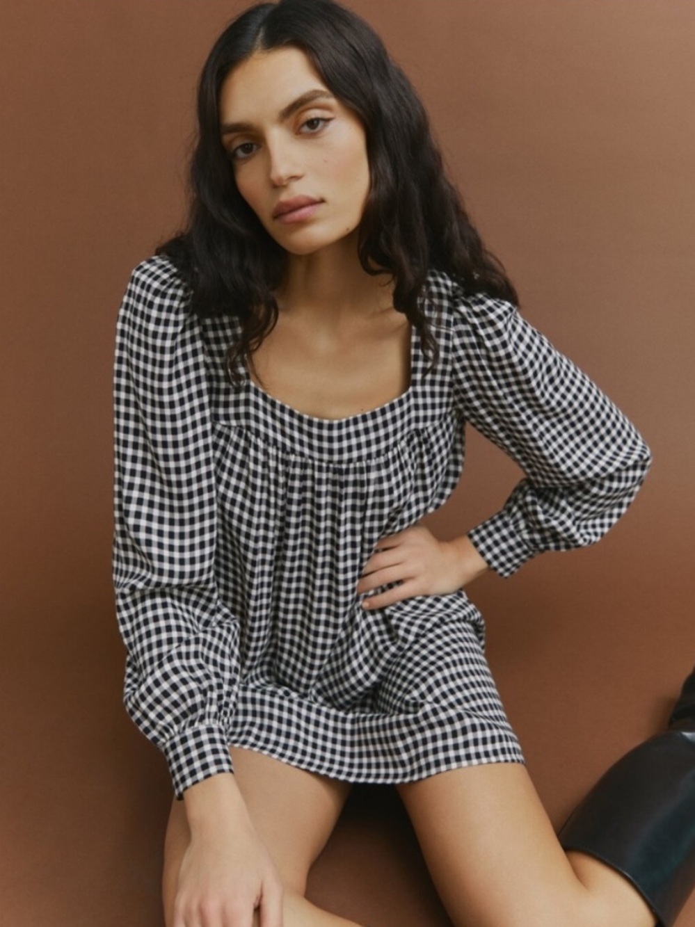 Reformation BLAKE dress - Black & White Gingham Long-Sleeve - Size M